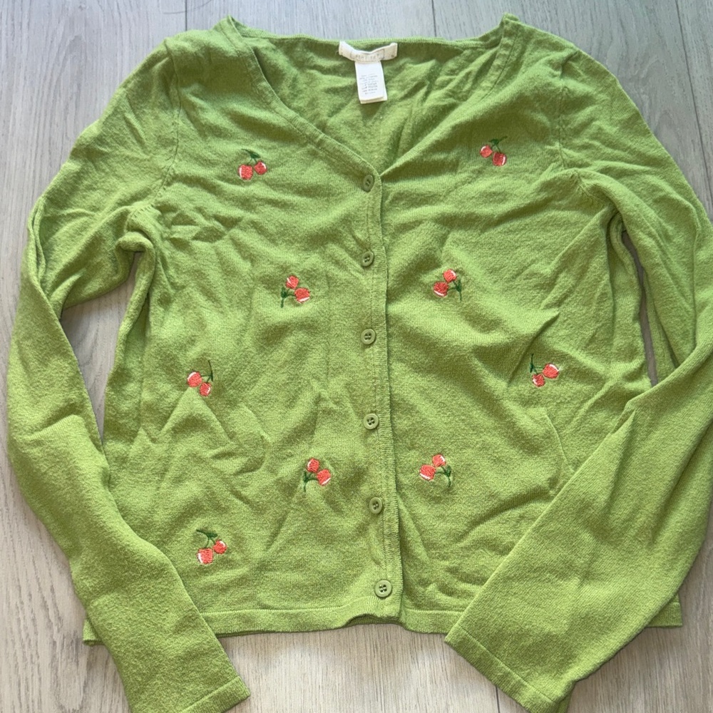 Full Tilt Green Cardigan with Cherry Embroidery